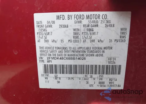 2008 Ford Edge Sel z USA, uszkodzony, nr VIN 2FMDK48C68BB14026